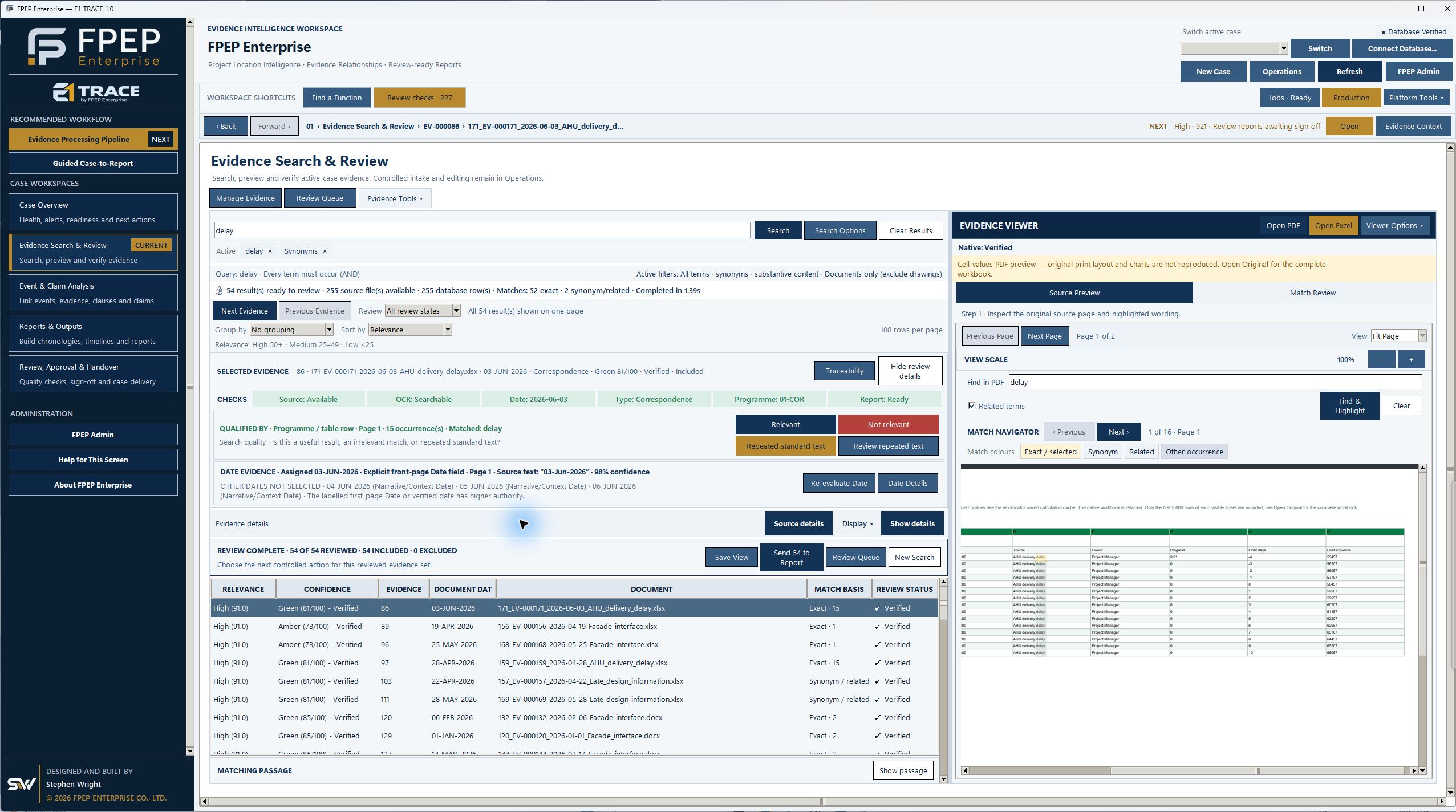E1 Trace evidence search and source preview